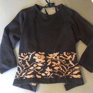 Black Free People Open, Back-Tie Cropped Sweater